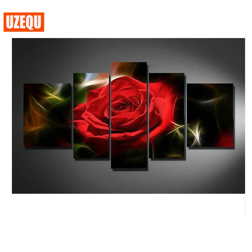 UzeQu 5D DIY алмазная живопись 5 шт. Вышивка крестом цветок Роза мульти-картина 3D