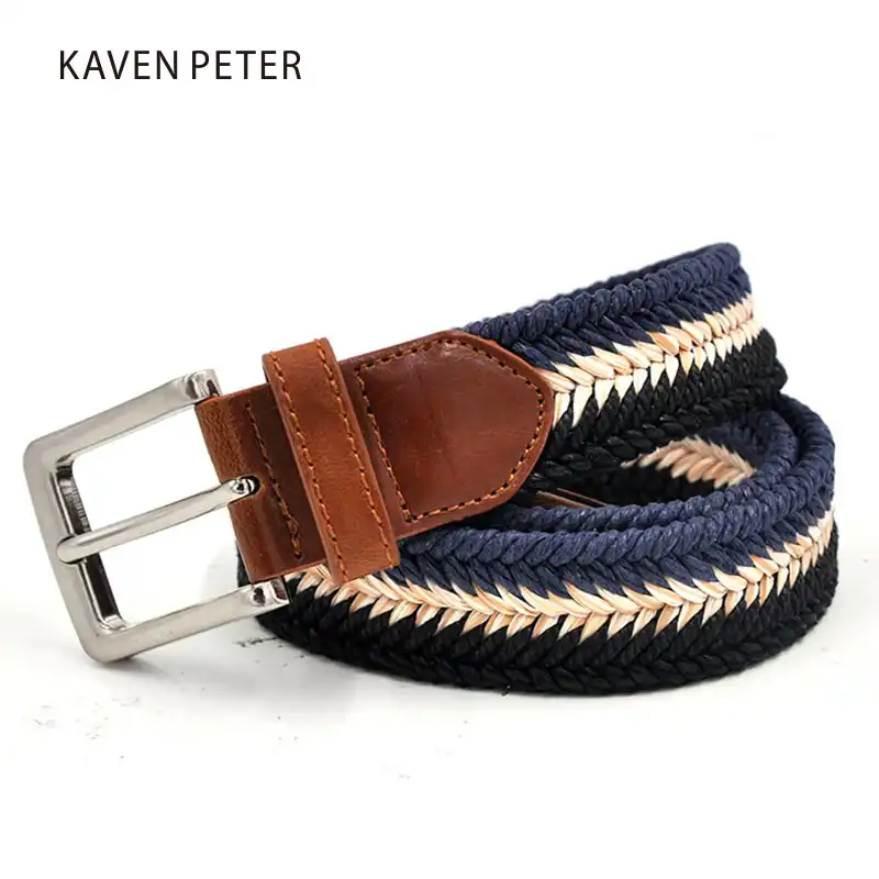 Canvas Braided Cotton Stretch Woven Jean Mens Belts With Wax Rope And Straw