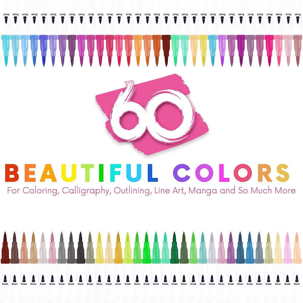 Dual Brush Liner Art Markers Pen 12182436486072100 Colors Fine Tip Drawing Watercolor Marker Painting Set School Supplies (2)