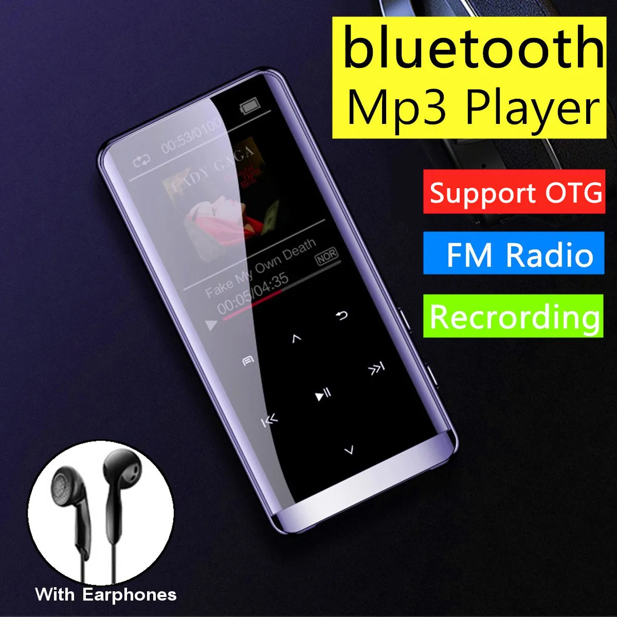 

16GB bluetooth Player Earphones HiFi fm Radio Sports HiFi Portable Music Players Voice Recording Recorder Support OTG