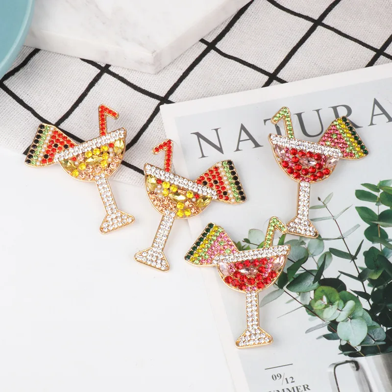 

Wine Glass Shape Women Dangle Earrings Full Rhinestone Creative Design Drinking Cup Unique Ear Jewelry ET1236