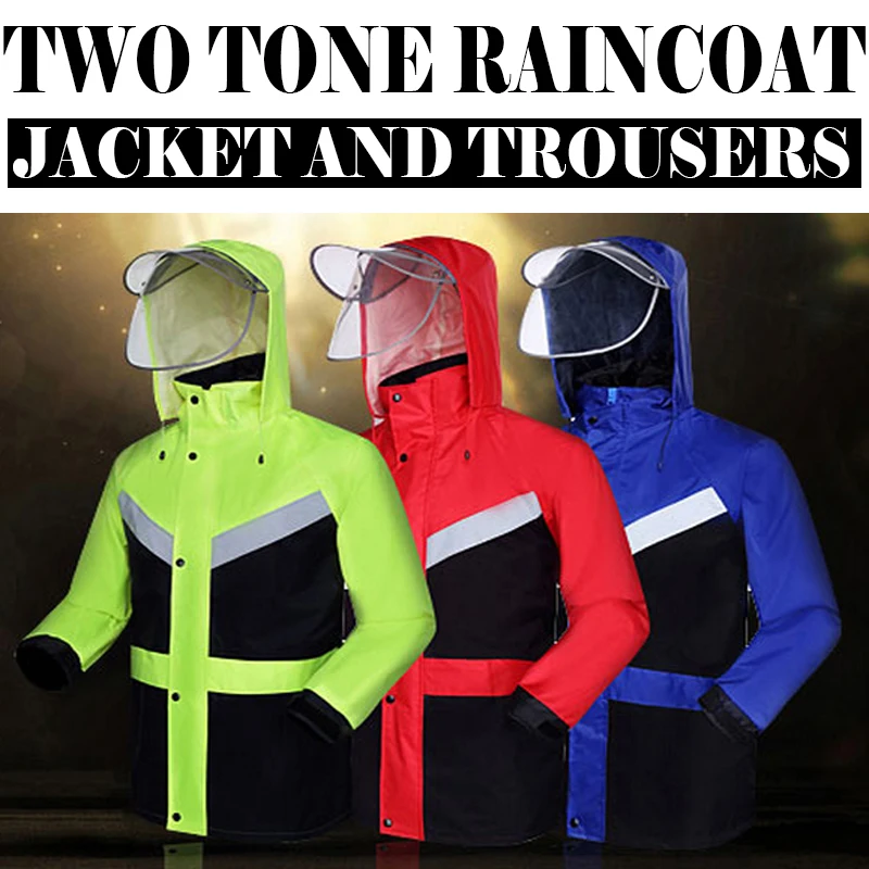 

Hi viz vis rain jacket and pants split raincoat with reflective strips tapes rain suit rainwear jacket & pants free shipping