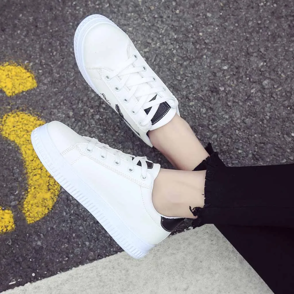 KANCOOLD; женские водонепроницаемые кроссовки на плоской подошве; белая повседневная обувь; модные студенческие кроссовки с вышивкой из перьев; амортизирующие шнурки