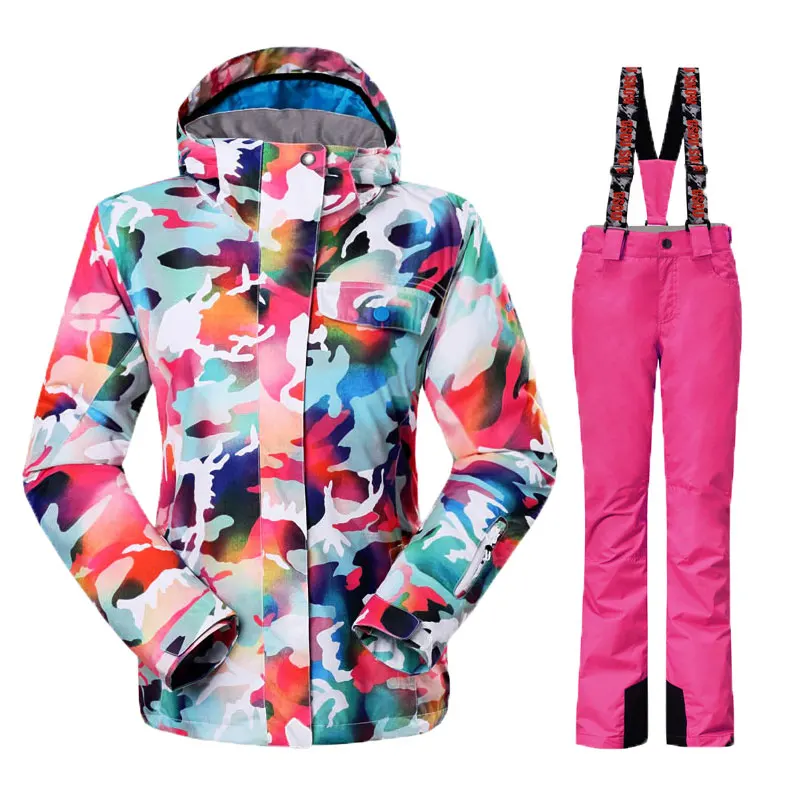 

Women Ski Suit Ski Jacket Ski Pants Camouflage Ms Winter Clothing Warm Female for single and double snowboarding