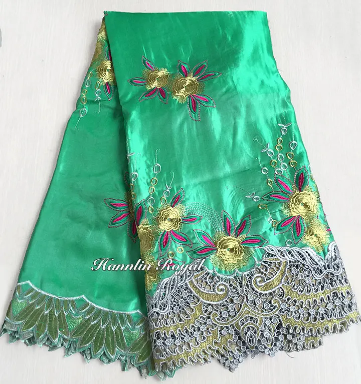 

5 yards smooth African George Lace fabric with big guipure lace fabric borders high quality Aqua green gold
