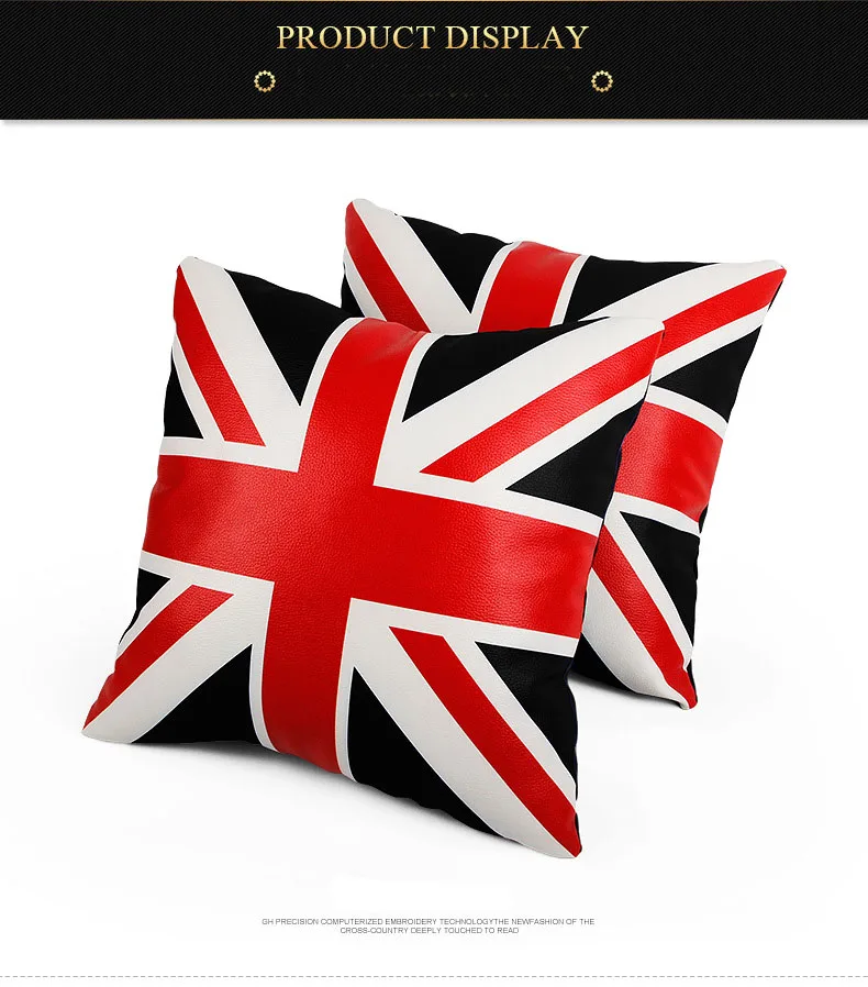 Подушка с британским флагом и британским принтом для поддержки автокресла из искусственной кожи, декоративные подушки для автокресел, аксессуары для салона автомобиля, черный и красный цвета