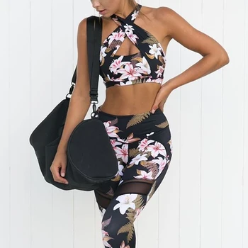 

Yoga Sets Women Gym Clothes Printed Sport Suit Women 2 Pieces Bra And Long Pants Training Femme Gym Clothing For Women Set