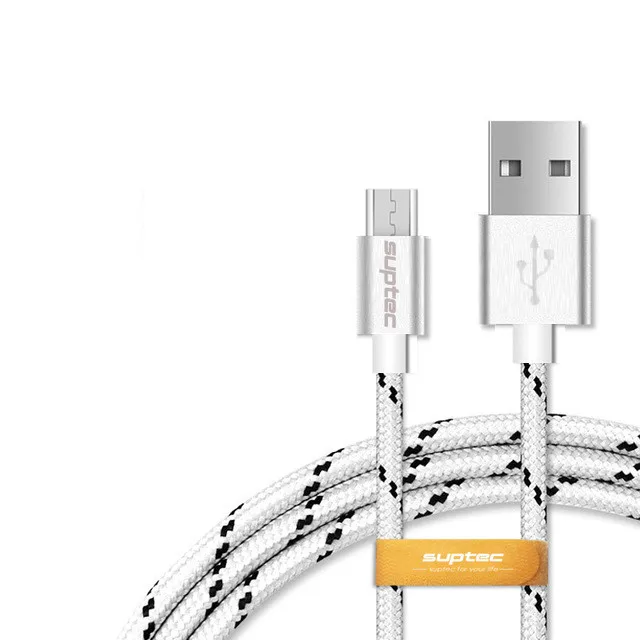 SUPTEC нейлоновый Кабель Micro-USB в оплетке 1 м/2 м/3 м Синхронизация данных USB кабель зарядного устройства для samsung htc LG huawei xiaomi кабели для телефонов Android - Цвет: Silver