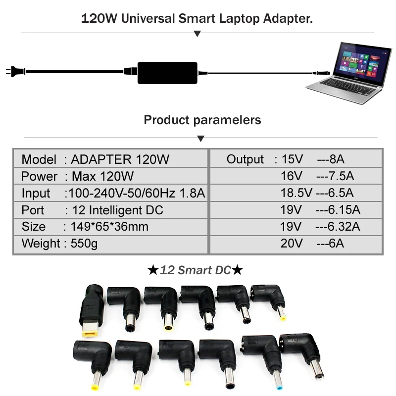 120 Вт универсальный адаптер питания для ноутбука lenovo ASUS SONY hp Compaq SAMSUNG MSI 18,5 V 6.5A 19,5 V 6.15A 19V 6.32A G50 Y400 12 DC