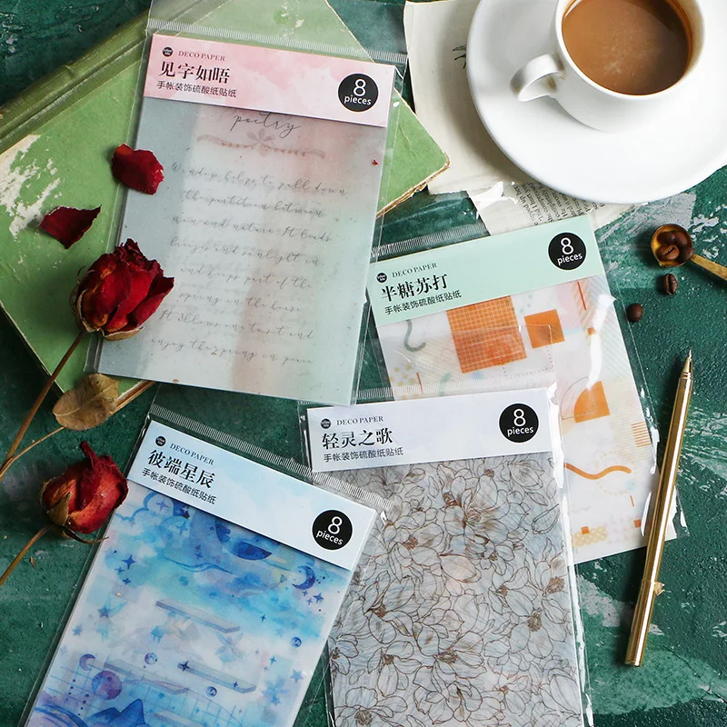 

Mohamm 8 Sheet Diary Nature Vintage School Stationary Paper Album Planner Accessories Deco Stickers Scrapbooking Journal