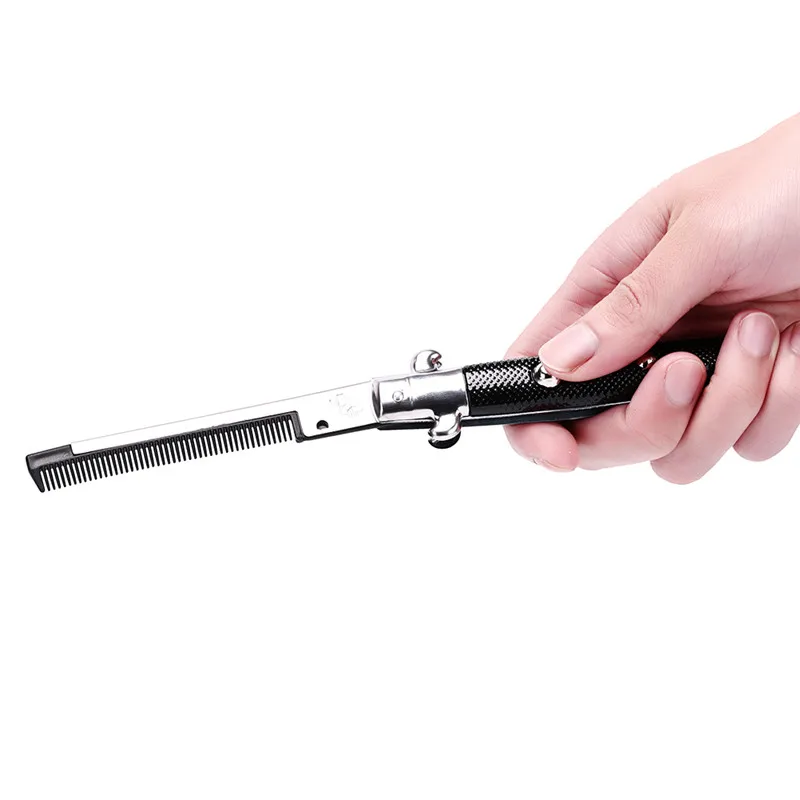 1pcs Black Foldable Combs Brushes Hair Trimmer Comb Butterfly Pocket Knife Comb Brush Accessories