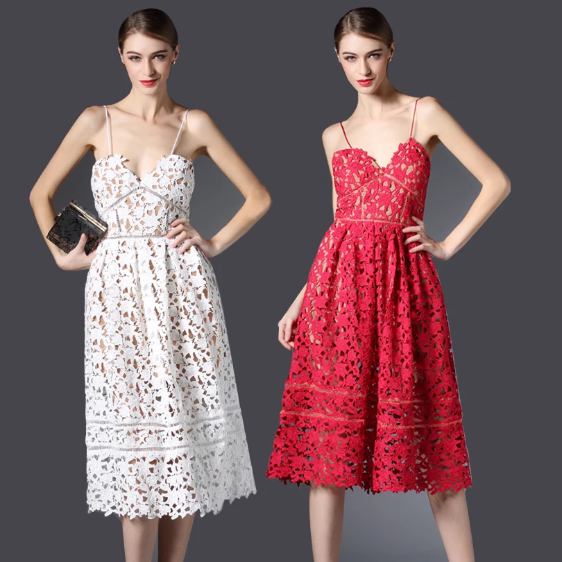 2016 New Arrive Self Portrait Handmade White And Red Summer Lace Dress Sexy Flower Elegant Women Dress For Wedding Party Dresses 2016 New Arrive Self Portrait Handmade White And Red Summer Lace Dress Sexy Flower Elegant Women Dress For Wedding Party Dresses