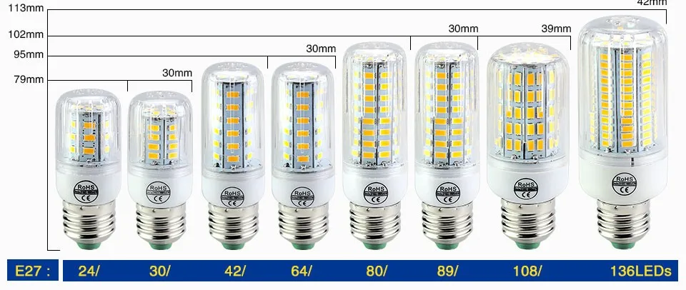 Светодиодный Светодиодная лампа-кукуруза E27 220V 230V 5730 SMD E14 светодиодный светильник 24 30 42 64 80 89 108 136 светодиодный s ампулы Bombillas для Кухня Гостиная