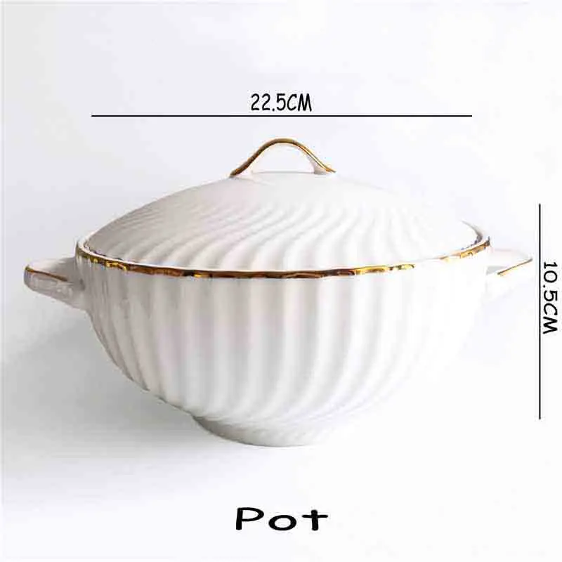 Костяного фарфора золотой край столовая посуда набор Белый вращающиеся рельефы изображают столовый прибор под позолоту ужин Суповая тарелка чаша и блюдце 1 шт - Цвет: Pot