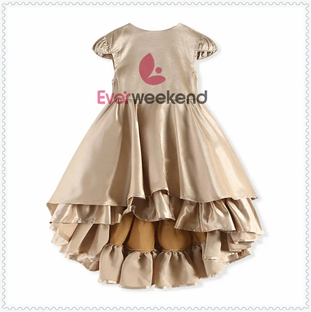 Princess Girls Candy Color Ruffles Party Dress Vintage Asymmetric Cake Dovetail Holiday Green Red Gold Dresses | Детская одежда и