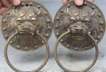 

DYZ 325+++++++5" Chinese Folk Bronze Exorcise evil spirits Lion beast Door knocker pair Statue