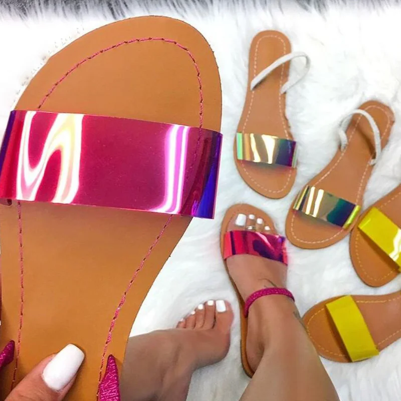 

Women Flat Slippers Bling Soft Summer Casual Slides Fashion Open Toe Female Flip Flops Outdoor Ladies Beach Sandals Plus Size