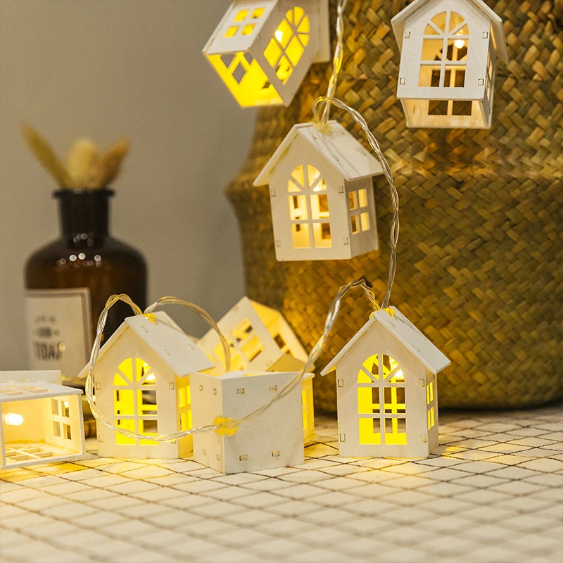 

10Led 5cm Fairy White Wooden House Battery Operated String Lights 1m LED Decoration For Christmas Garland New Year gerlyanda