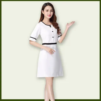 

Korea Hospital Nurse Uniform New Fashion Chiffon Beautician Work Dress Women Big Size Beauty Advancer Clothing Free Shipping