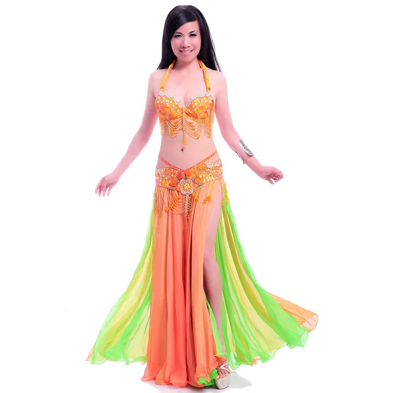 New Big Full Belly dance Skirt Professional Expansion Bellydance Dress Performance Costume 2 Slits Dual Color Top Chiffon Skirts