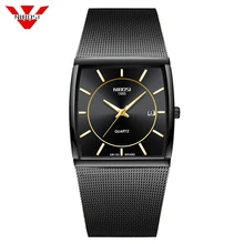 NIBOSI Top Brand Luxury Men Square Quartz Watches Male Waterproof Date Clock Black Mesh Stainless Steel Wrist Watch For Men 2019