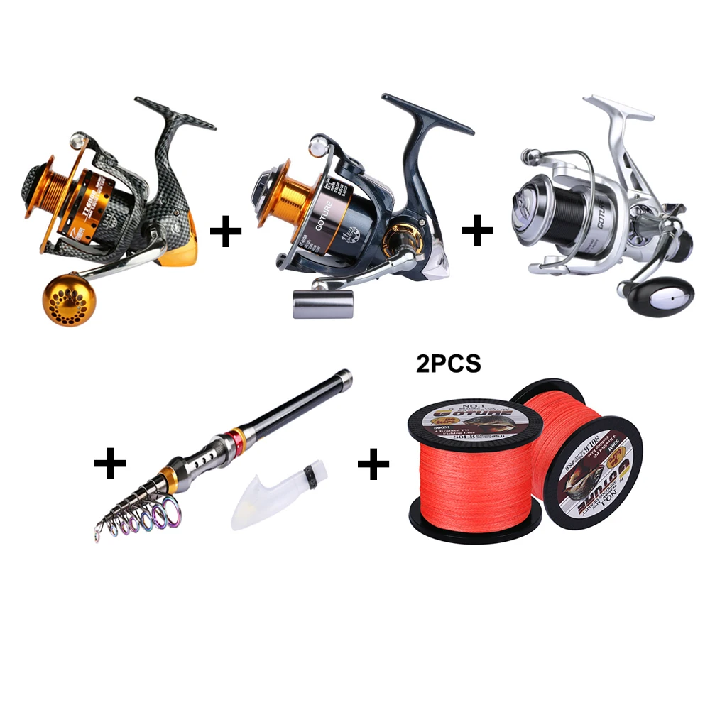 

Goture Fans Gift: Fishing Rod&Reel Combo, Total 6pcs (3pcs Spinning Reel+1pc 3.6M Telescopic Rod+ 2pcs Fishing Line)