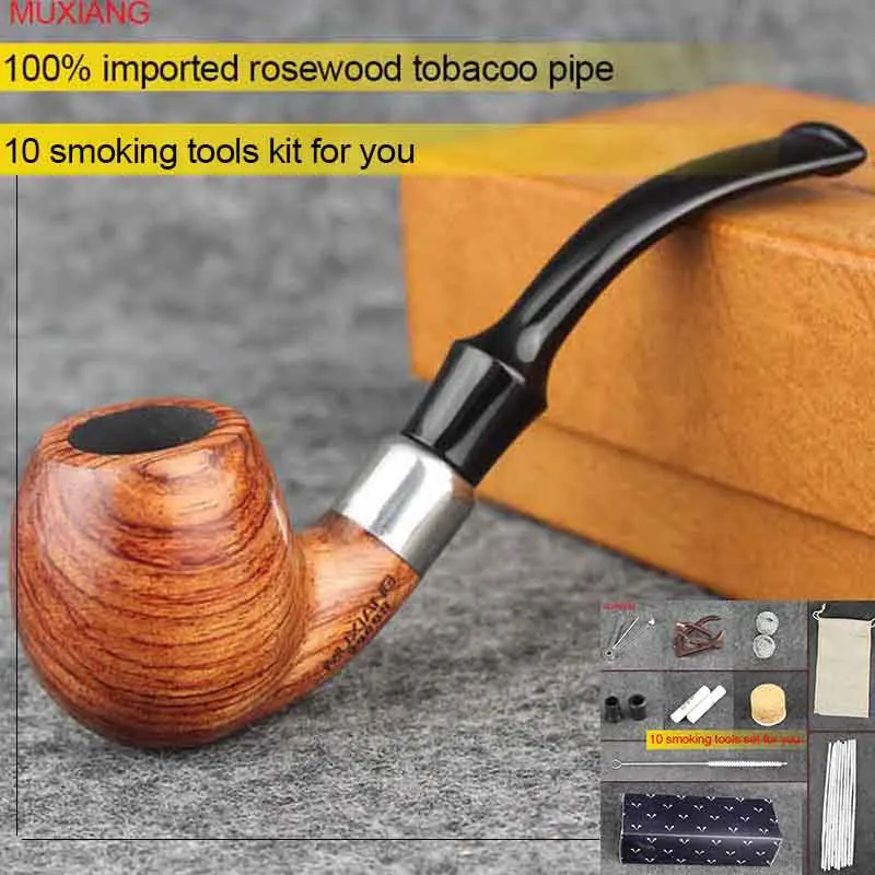 

MUXIANG kevazingo woodTobacco Pipe Bent Stem with Acrylic Saddle Mouthpiece Men Bent Wooden Smoking Pipe with 9 mm Filter ad0038