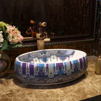 

Oval Europe style China Handmade Lavabo Washbasin Artistic Bathroom Sink hand painted ceramic bathroom sinks
