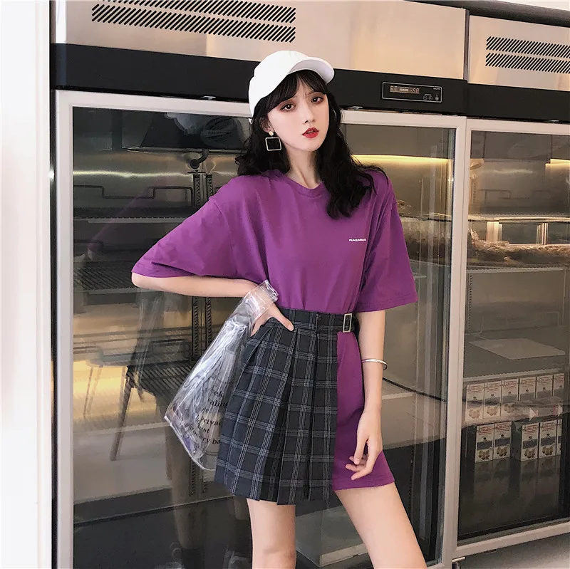 Модные длинные фиолетовые футболки Vestidos из 2 предметов комплекты с клетчатой