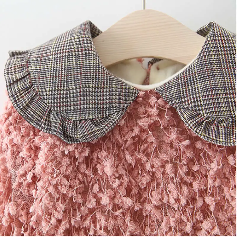 Одежда для маленьких девочек; толстовки с капюшоном для девочек; свитер для девочек; свободная шерстяная флисовая Клетчатая Шерстяная куртка с воротником-куклой; теплая зимняя одежда для девочек