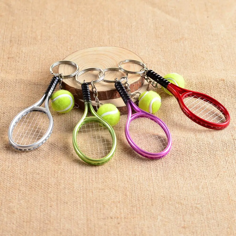 

2019 New Tennis Racket Keychain - Cute Sport Mini Keychain car 6 color Pendant Keyring Sports Key Chain Who love sports Gifts