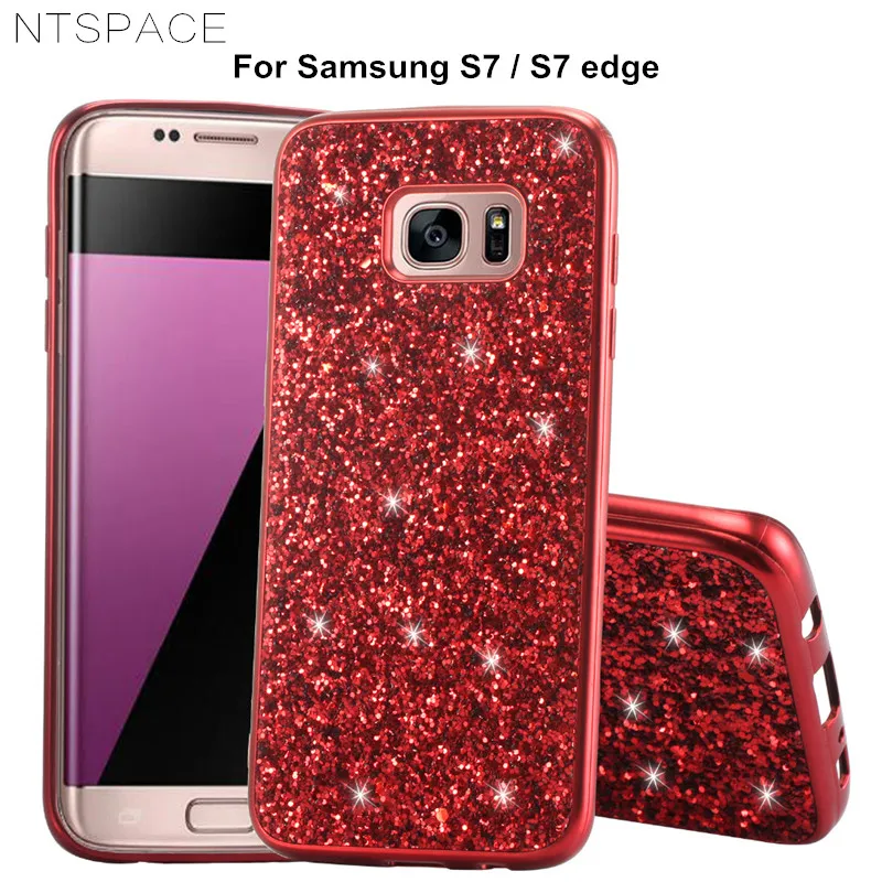 Case for Samsung Galaxy S21 S20 S10 S9 S8 Plus S7 Edge Luxury Crystal Flash Powder PC+TPU Silicone Bling Glitter Phone | Мобильные