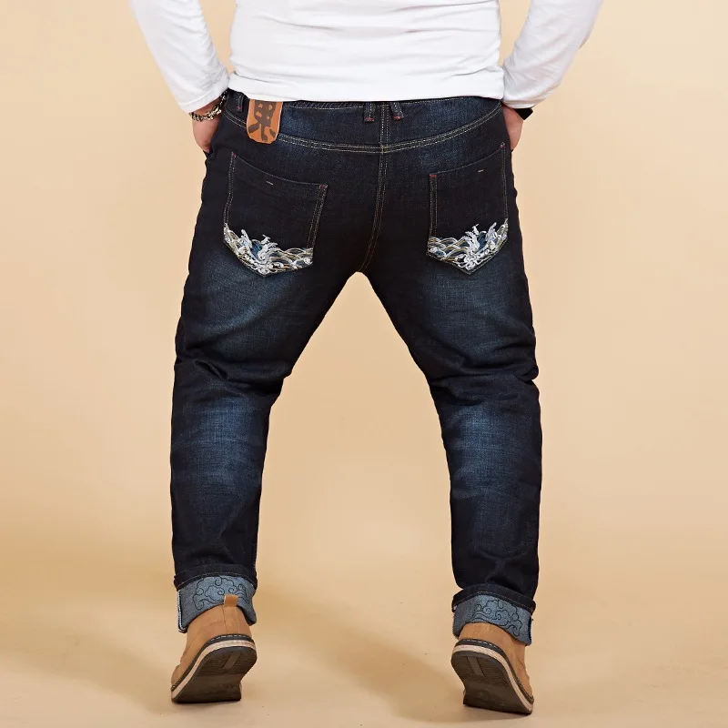 New Arrival Elastic Waist Denim Pants Men big Man Jeans Plus Size 8XL
