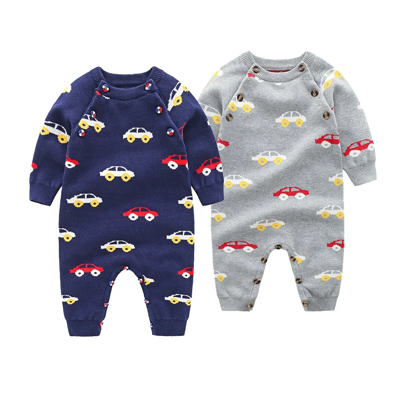 

New 2018 Newborn Baby Knit Romper Car Thick Baby Winter Clothes One-Pieces Knitted outfits