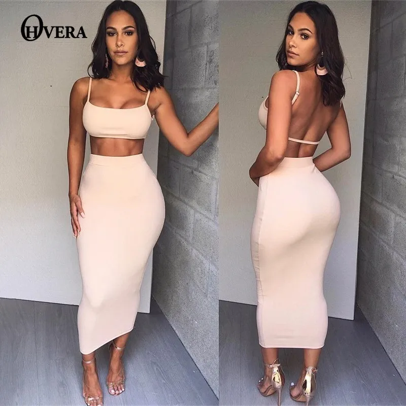 

Ohvera Sexy Two Piece Set Spaghetti Strap Crop Top And Bocycon Midi Skirts 2019 2 Piece Set Women Summer Outfits