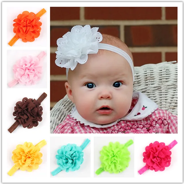 12Pcs Baby Girls Heands Chiffon Flower Lace Band Hair Accessories For Newborns I