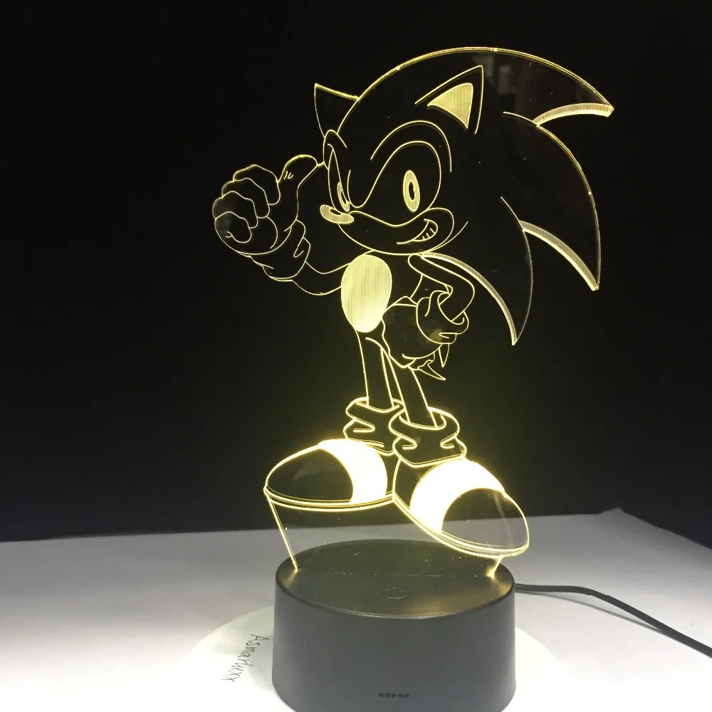 Аниме Sonic The Hedgehog Figure 3D светодиодный Настольный светильник с эффектом вспышки 7 красочных акриловых визуальных иллюзий USB СВЕТОДИОДНЫЙ светильник для детей