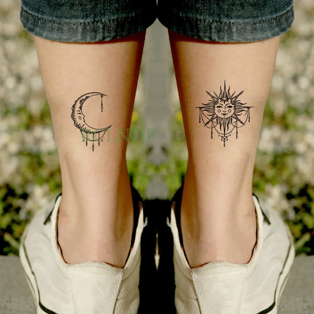 

Waterproof Temporary Tattoo Sticker sun Moon Fake Tatto Flash Tatoo Tatouage Wrist Foot Hand Arm tatoos For Girl Women Men Kids