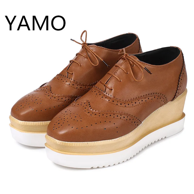 

New 2017Fashion Oxford Shoes for Women Leather Platform Oxfords Lace up Brogues Platform Shoes Woman Creepers Plus Size 34-43