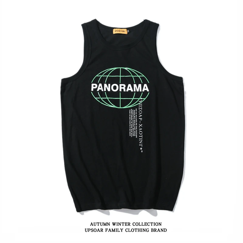 Streetwear trend Hip Hop 100%Cotton Tank Tops Harajuku bf wind print sports tank top men and women couple loose sleevelessWGBX02