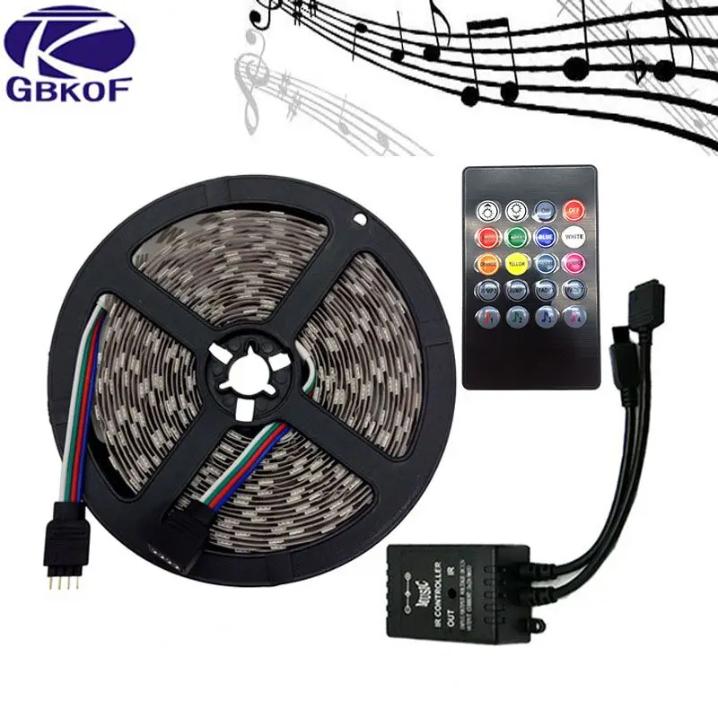 

DC 12V 5M Music LED Strip SMD5050 Flexible Light Strip IP65/IP20 RGB LED Ribbon Light+Music Sound Sensor IR Controller neon tape