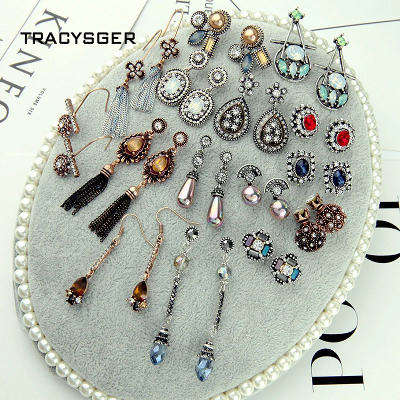 

AB-ed01487d/TRACTSGER/Retro alloy pearl droplet tassel earrings