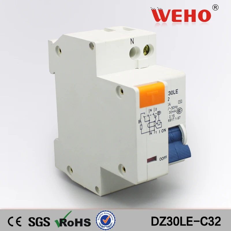 

DZ30LE-C32 32A RCBO 1P Residual Current Operated 1 Poles Mini Circuit Breaker
