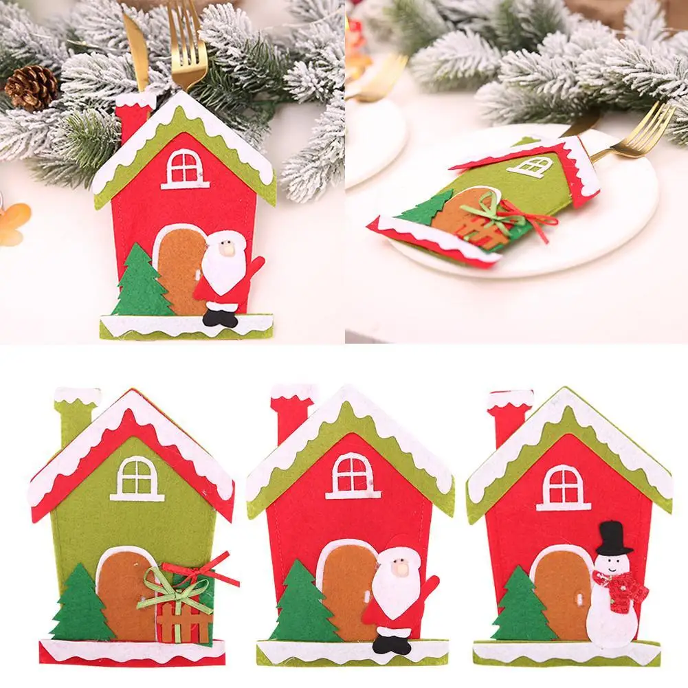 

New Christmas Decoration Storage Bag Christmas Knife and Fork Cover Cartoon House Knife and Fork Bag Restaurant Table Holiday Ta