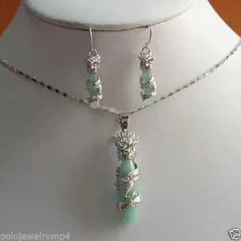 

AA Wholesale price +Jewelry Fashion Unique Green Pendant Earring Set
