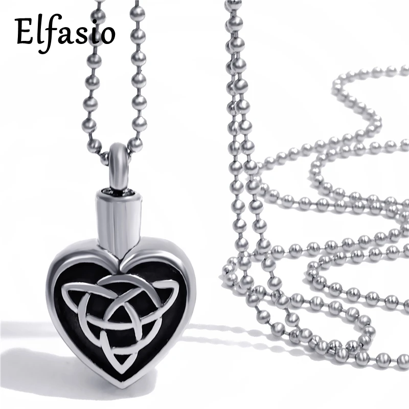 

Womens Stainless Steel Pendant Necklace Celtic Knot Heart Cremation Keepsake Memorial Urn Chain Jewelry UP026