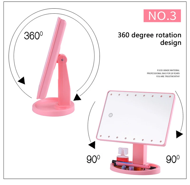 Регулируемое зеркало для макияжа 22 светодиодный светильник сенсорный экран Настольный макияж 1X 10X лупа USB кабель или батарея использовать зеркало для макияжа