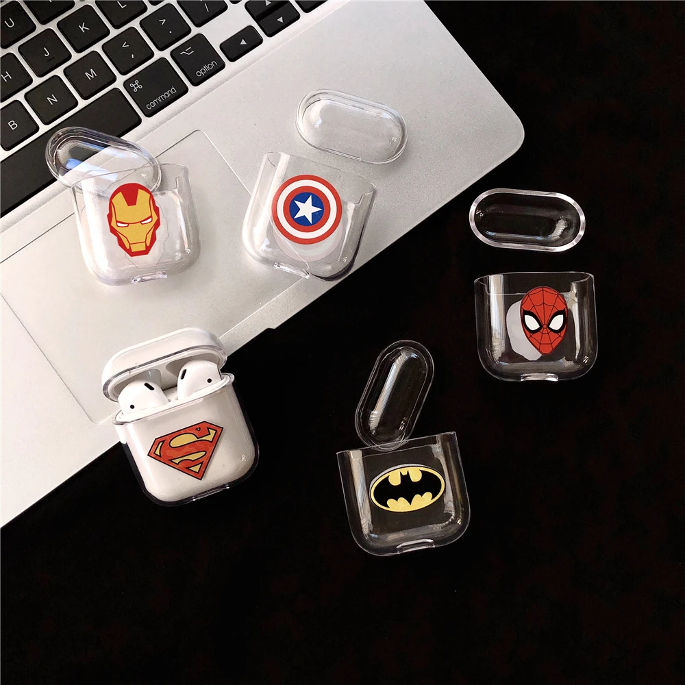 

Luxury Brand Marvel Batman Captain America Superman Transparent PC Bluetooth Wireless Earphone Case For Apple AirPods1 2 Headset