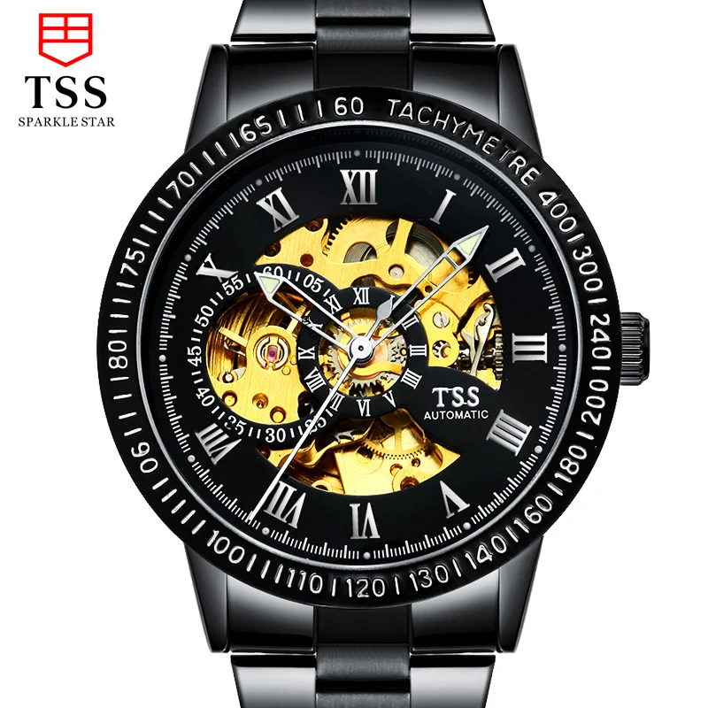 TSS genuine fashion men s automatic mechanical watches hollow male table luminous watch waterproof stainless steel