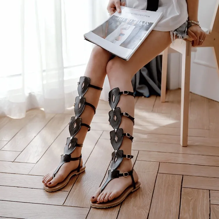 Gladiator Sandals Female Summer Beach Shoes 2018 New Flat Flip Flops Sweet Bohemian Sandals Shoes For Woman Plus Size 34-44 Pink (1)